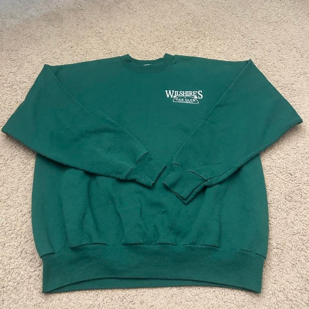 Vintage 90s Wilshire's Oak Glen Mountain Apples green crewneck sweatshirt Size L